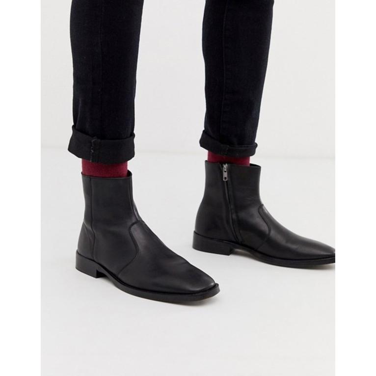 エイソス メンズ ブーツ レインブーツ シューズ Asos Design Chelsea Boots In Black Leather With Square Toe Naturalstonecouncil Org Index Php