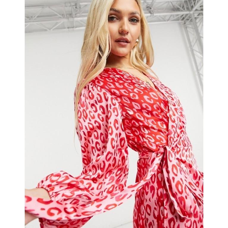 新着商品 ネバーフリードレスド レディース ワンピース トップス Never Fully Dressed Volume Sleeve Wrap Tie Satin Midi Dress In Contrast Leopard Spot 01 Red リビーダ Yahoo ショップ 通販 Yahoo ショッピング 送料込 Jeannesauve Org