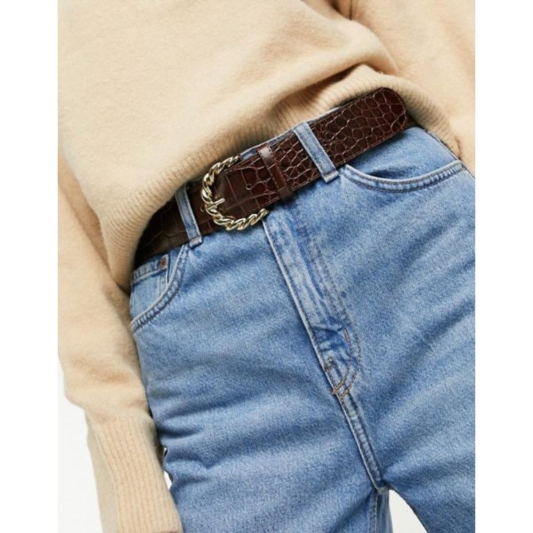 最安値に挑戦 アンドアザーストーリーズ レディース ベルト アクセサリー Other Stories Leather Croc Belt With Gold Buckle In Brown 値引 Artmedia Ba