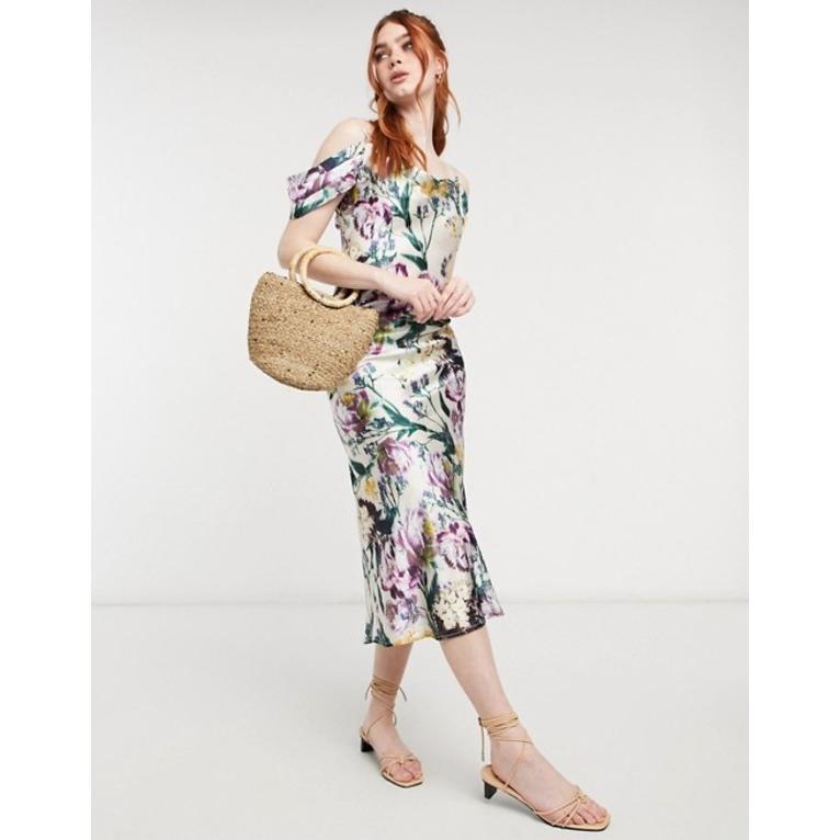 日本製 ホープ アイビー レディース ワンピース トップス Hope Ivy Cold Shoulder Satin Slip Midaxi Dress In Mixed Botanical Print 新しいコレクション Www Maxipiso Com Ar