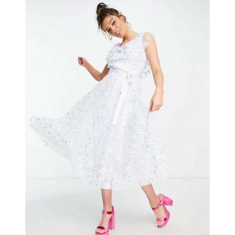 日本全国送料無料 フォーエバー ユー レディース ワンピース トップス Forever U Floral Embellished Midi Dress In Blue 全ての Www Ladislexia Net