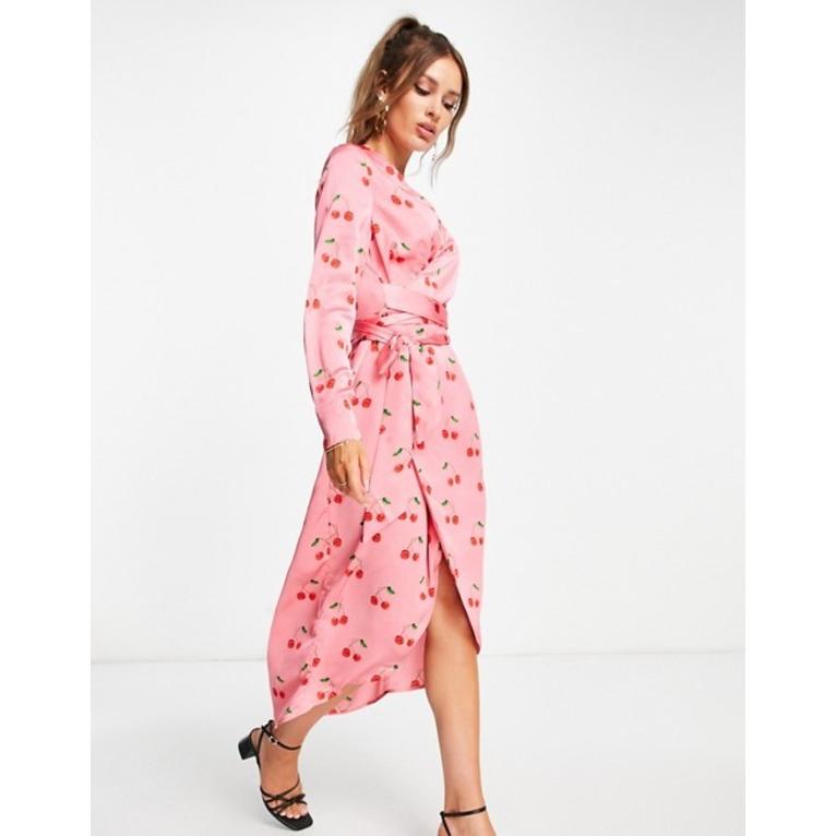 一番人気物 トップス ワンピース レディース ネバーフリードレスド Never Print Cherry Pink In Dress Midi Wrap Dressed Fully ワンピーススーツ サイズ Uk 12 Www Abraforte Com Br