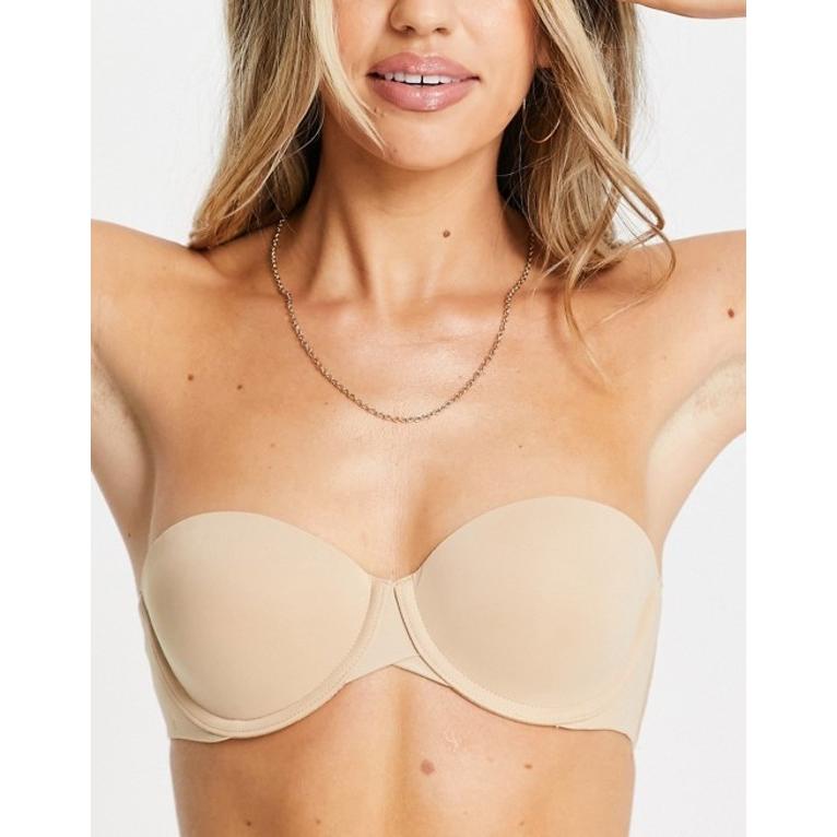 カルバンクライン レディース ブラジャー アンダーウェア Calvin Klein seamless strapless bra with side fastening in beige
