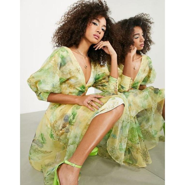 エイソス レディース ワンピース トップス organza ASOS EDITION organza blouson sleeve ASOS midi midi dress in yellow エイソス レディース ワンピース トップス organza ASOS EDITION organza blouson sleeve ASOS midi midi dress in yellow