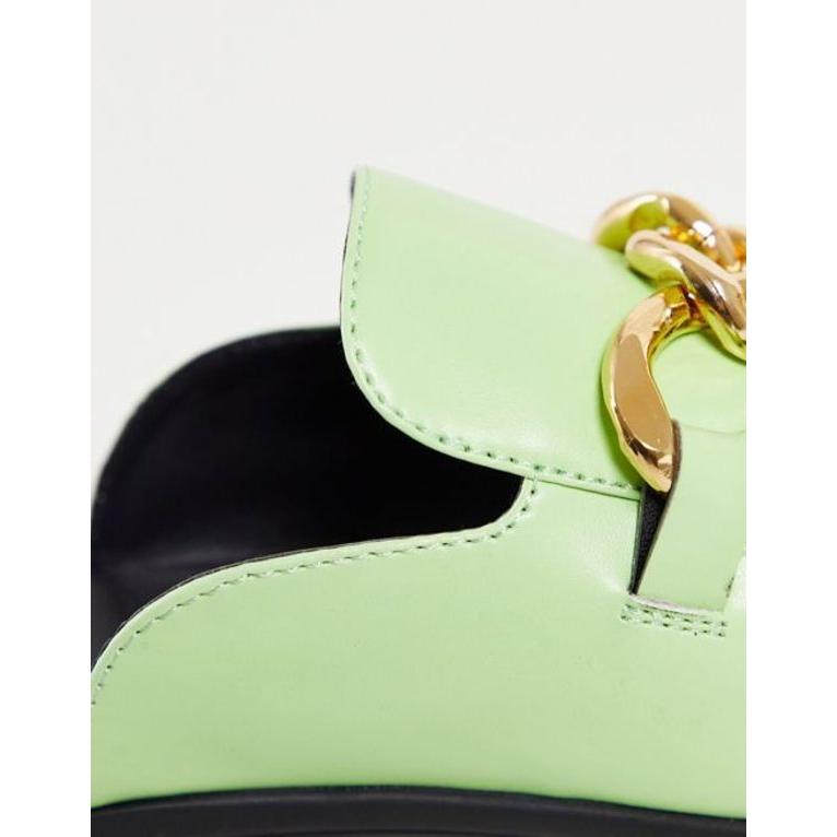 超話題新作 エイソス メンズ スリッポン ローファー シューズ ASOS DESIGN mule loafer with chain detail  and natural sole in green faux leather commerces.boutique