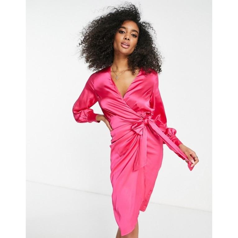 特典付 ネバーフリードレスド レディース ワンピース トップス Never Fully Dressed Satin Wrap Midi Dress