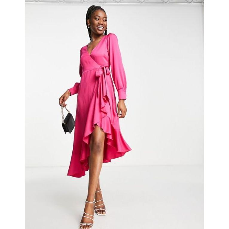 Wrap スタイルチート トップス Cheat Ruffle ワンピース Style Pink Dress Midi レディース In Fimolux Com