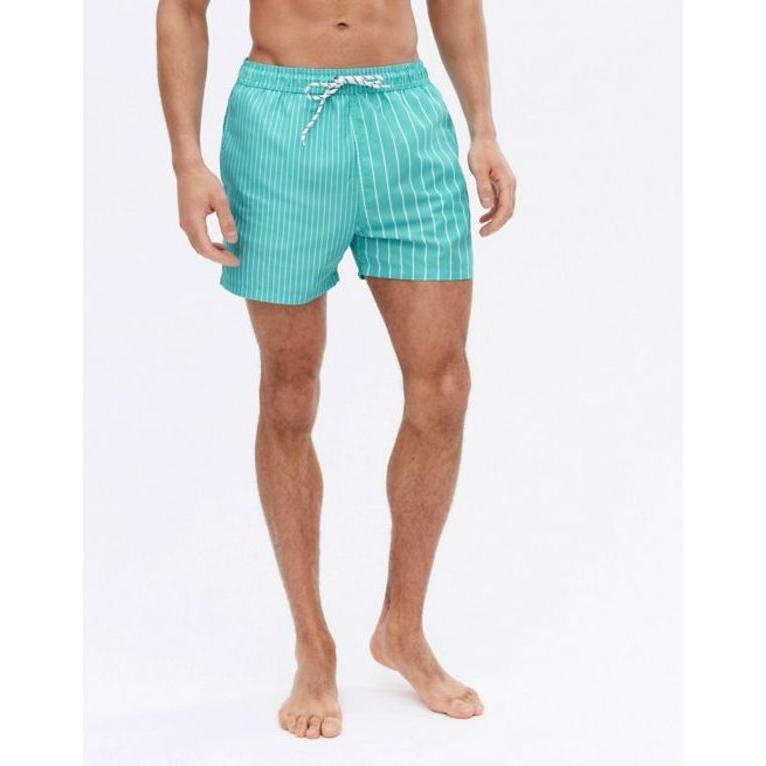 ニュールック メンズ ハーフパンツ ショーツ 水着 New Look Swim Shorts With Mixed Stripe In Turquoise 大流行中