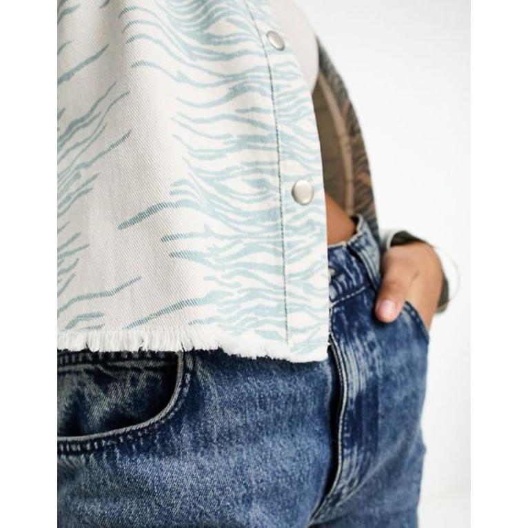 最安値挑戦】-エイソス レディース コート アウター ASOS DESIGN washed twill cropped shacket in blue  animal print サイズ US-12