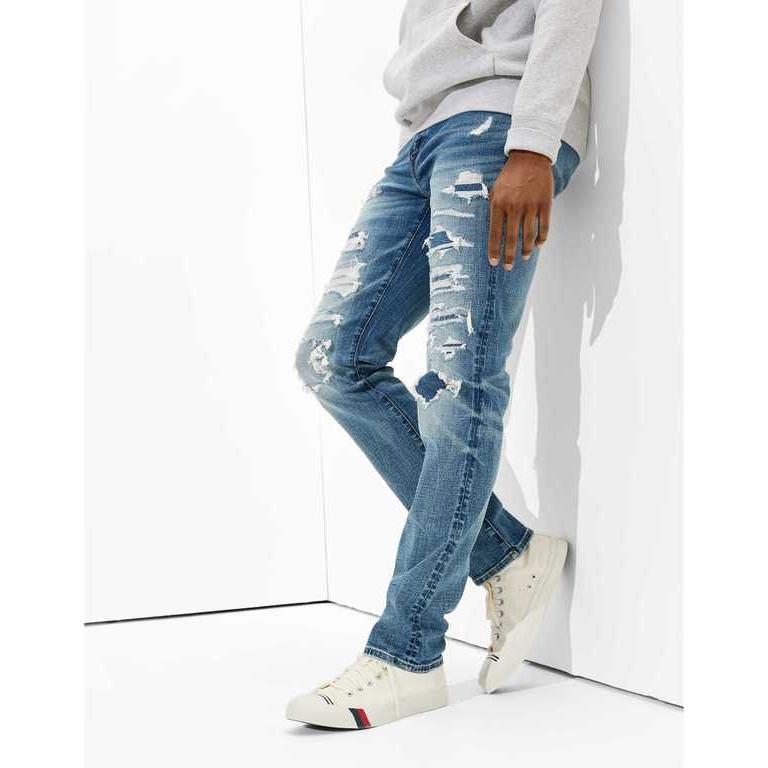 アメリカンイーグル デニムパンツ メンズ American Eagle Ae Airflex Patched Slim Straight Jean Destroyed Medium Wash 03 0116 6033 919 リビーダ Yahoo ショップ 通販 Yahoo ショッピング