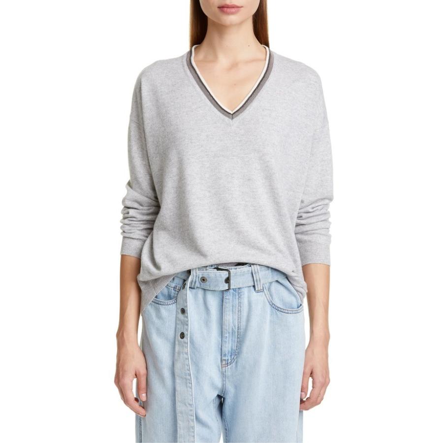 ブルネロ クチネリ レディース ニット セーター Boyfriend アウター Brunello Cucinelli Monili Cashmere Trim Cashmere Sweater Boyfriend Sweater限定品 即納