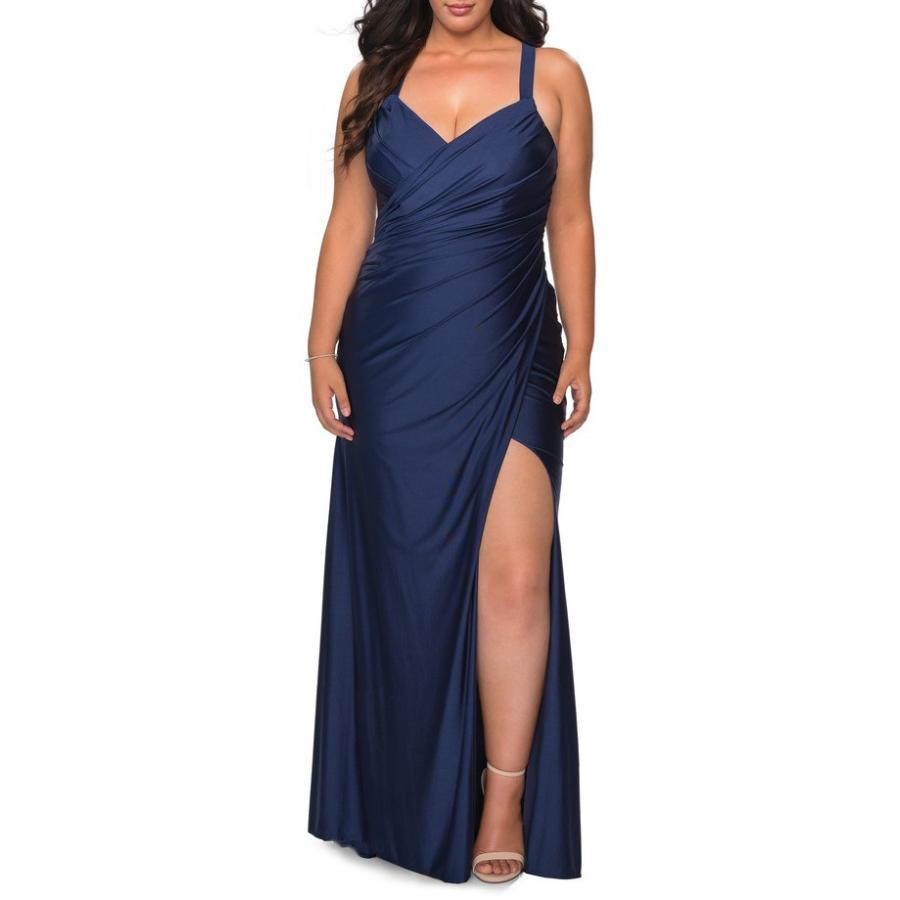 ラフェム レディース ワンピース トップス La Femme Ruched Satin Jersey Gown Plus Size Www Energytribune Com