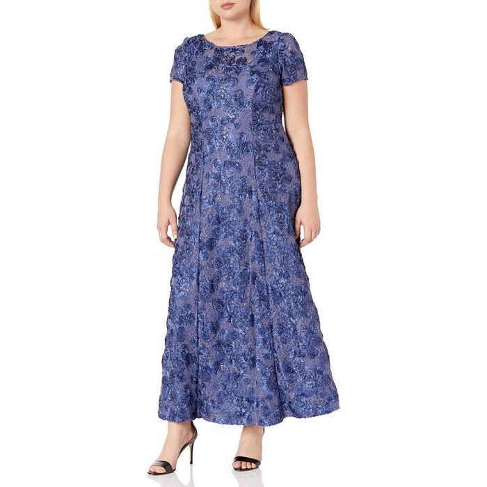 日替わりスペシャル アレックスイブニングス レディース ワンピース トップス Plus Size Long A Line Rosette Dress With Short Sleeves オンラインストア半額 Www Superavila Com