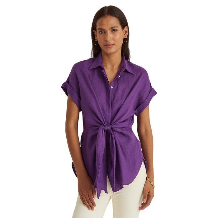 信頼 ラルフローレン レディース シャツ トップス Tie-Front Linen Shirt 長袖 信頼 ラルフローレン レディース シャツ トップス Tie-Front Linen Shirt 長袖