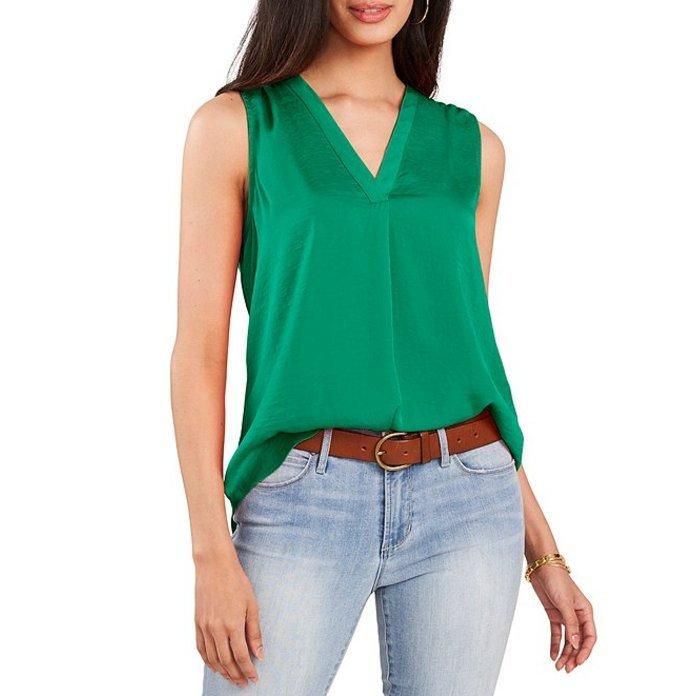 人気ブランドを ヴィンスカムート レディース Blouse Rumple Sleeveless V Neck Pleat Invert トップス タンクトップ レディース ヴィンスカムート タンクトップ シャツ ブラウス Affaires Sociales Gouv Cg