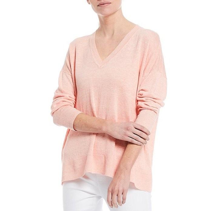 エイリーンフィッシャー レディース Tシャツ トップス Organic Linen Melange V Neck Box Top Produx Ir