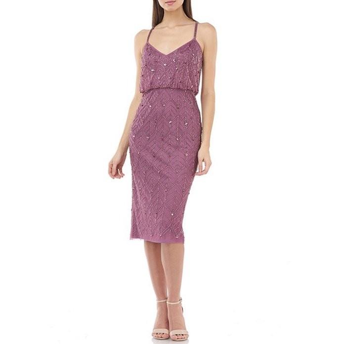 ジェイエスコレクションズ レディース ワンピース トップス Beaded Leaf Motif Mesh Blouson Midi Dress Newtowntherapy Com