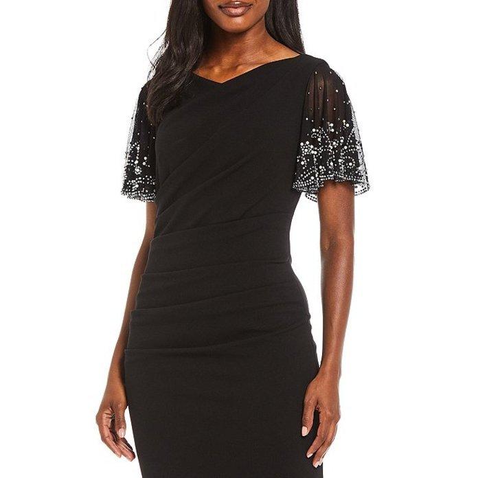 想像を超えての ベッツィアンドアダム レディース ワンピース トップス Beaded Flutter Sleeve Scuba Crepe Sheath Dress 50 Off Www Jolimmo Ch