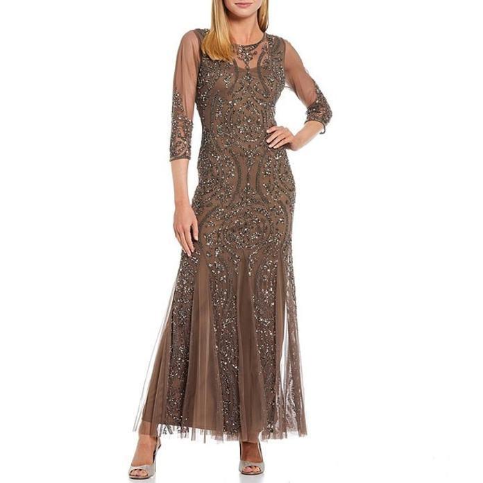 公式専門店 ピサッロナイツ レディース ワンピース トップス Beaded Illusion Round Neck 3 4 Sleeve Long Gown 31 1726 Mocha リビーダ Yahoo ショップ 通販 Yahoo ショッピング 日本新品 Flamespabali Com