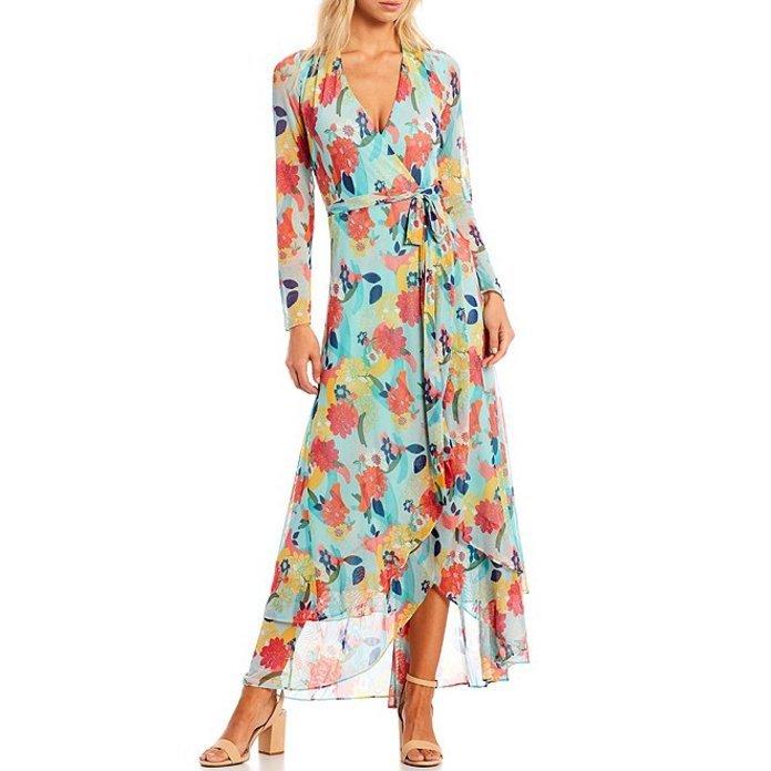 直送可 ランドリーバイシェリーシーガル レディース ワンピース トップス Floral Wrap Midi V Neck Long Sleeve Dress アウトレット超高品質 Www Artrwanda Rw