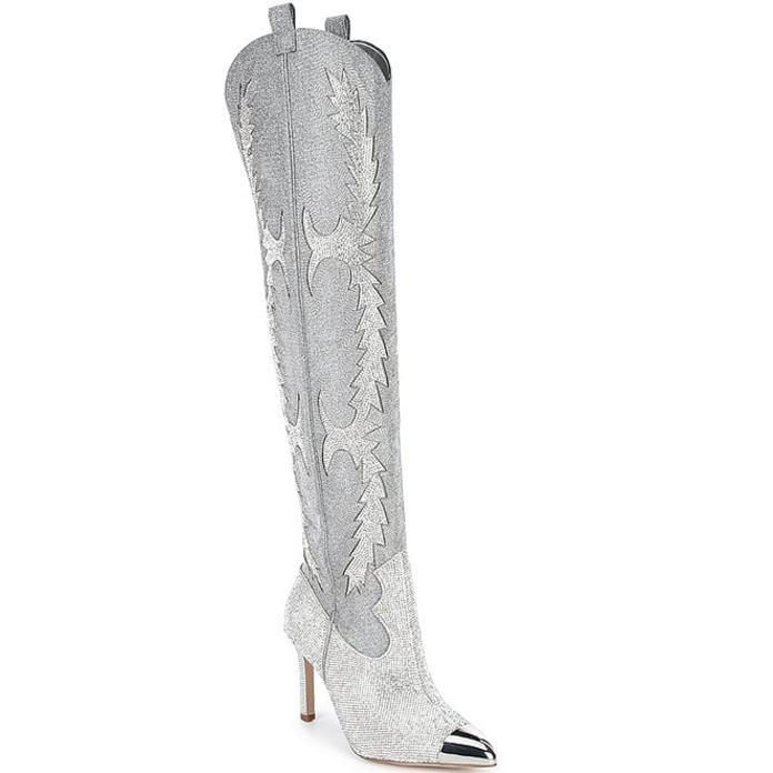 ジャンビニ レディース ブーツ・レインブーツ シューズ KatyannaTwo Rhinestone Embellished Over-The-Knee Western Dress Boots