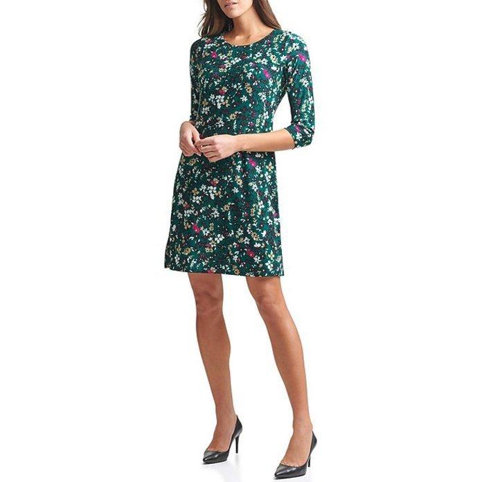 アウトレット 店舗 関東 トミー ヒルフィガー レディース ワンピース トップス Floral 3 4 Sleeve Crew Neck Jersey Shift Dress 人気商品再入荷 Txfrontgate Com