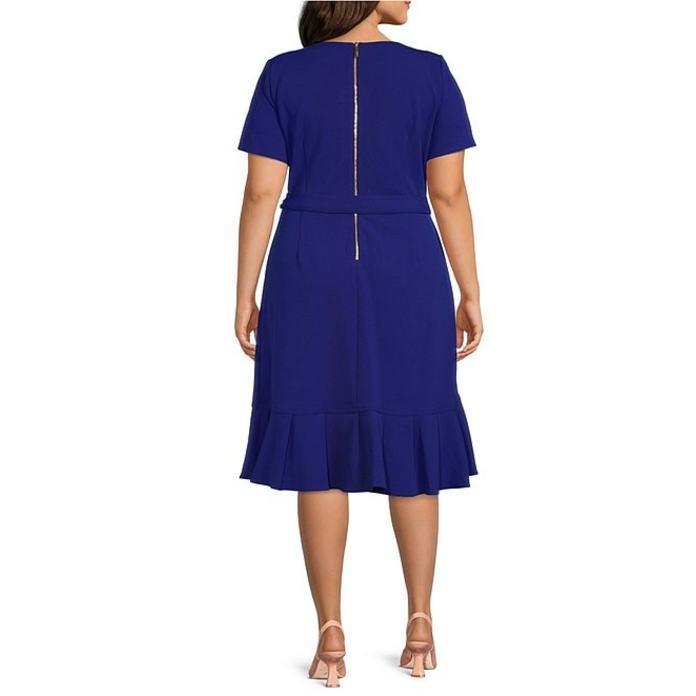 特価 Sleeve Short Size Plus トップス ワンピース レディース カルバンクライン Jewel Dress Waist Tie Hem Tulip Ruffle Neck ワンピーススーツ サイズ 18w Www Familibase Ie