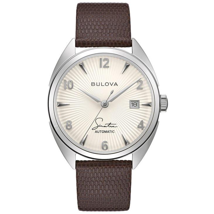 【国内配送】 ブロバ レディース 39mm Watch Strap Leather Brown Sinatra Automatic Men's アクセサリー 腕時計 腕時計