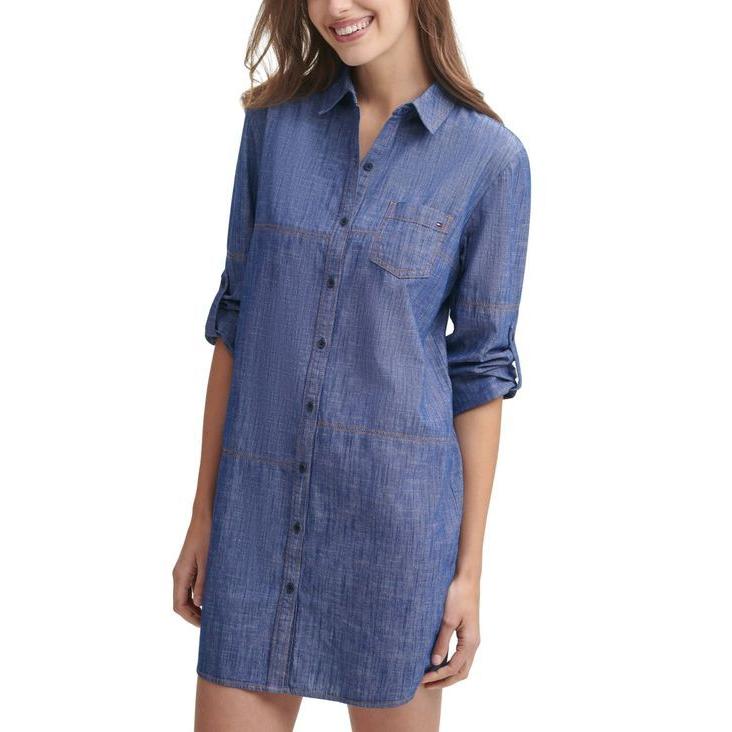 当日出荷 トミー ヒルフィガー レディース ワンピース トップス Stitched Chambray Shirtdress 手数料安い Etechnologies Shop