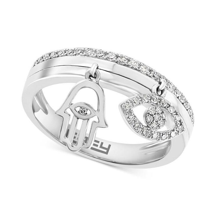 オリジナル  エフィー レディース リング アクセサリー EFFY® Diamond Evil Eye & Hamsa Hand Charm Ring (1/4 ct. t.w.) in 14k White Gold 指輪