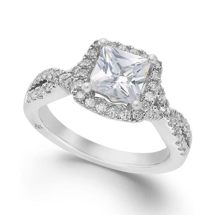 想像を超えての Certified アクセサリー リング レディース マルケッサ Princess Gold White 18k in by t.w.) ct. (1-1/3 Ring Engagement Halo Twist Diamond Cut 指輪