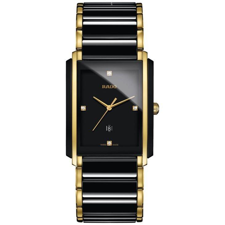 激安先着 ラド メンズ R20204712 31x41mm Watch Bracelet Steel Stainless Gold-Tone & Ceramic Black Accent Diamond Integral Swiss Men's アクセサリー 腕時計 腕時計