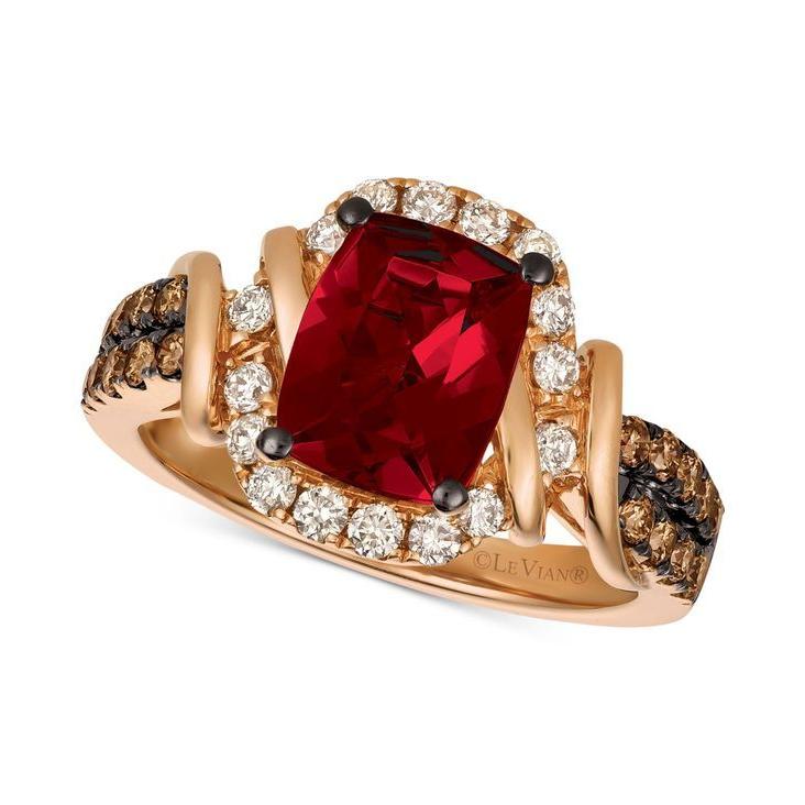 【10％OFF】 Ring t.w.) ct. (5/8 Diamond & t.w.) ct. (1-9/10 Rhodolite Raspberry Nude & Chocolate アクセサリー リング レディース ヴァン ル in Gold Rose 14k 指輪