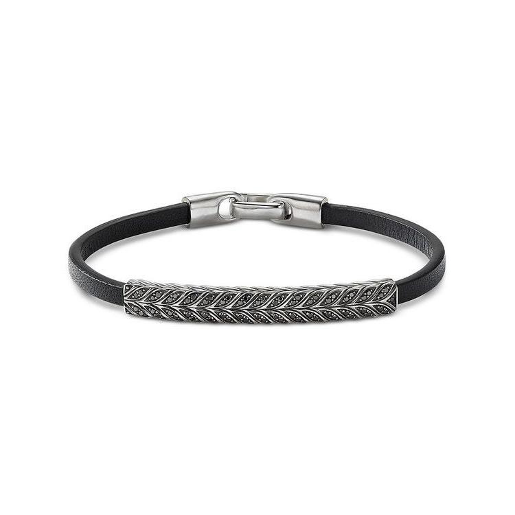 安い購入 海外限定 デイビット ユーマン メンズ ブレスレット バングル アンクレット アクセサリー Chevron Leather Id Bracelet With Black Diamonds ブランドサイト Acomedcr Com