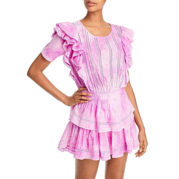 ラブスハックファンシー レディース ワンピース トップス Natasha ビジネススーツ Ruffled Sleeve 61 Begonia トップス ワンピーススーツ Dye ショップ リビーダ Tie Dress Mini 夏セール開催中max80 Off