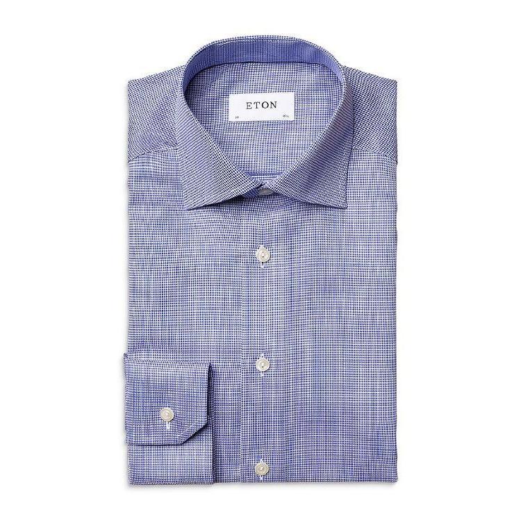 エトン メンズ シャツ トップス Houndstooth Contemporary Fit Dress Shirt  :61-3873868-blue:リビーダ Yahoo!ショップ - 通販 - Yahoo!ショッピング