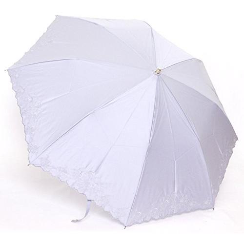 高級傘 UV加工 晴雨兼用 日傘 上品な 綿サテン 多頭刺繍 50cm 折りたたみ傘 婦人傘  グレー