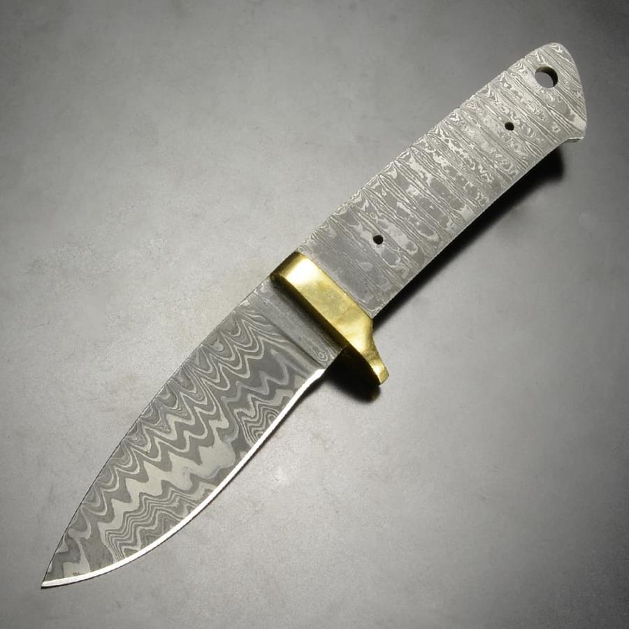 Knifemaking ナイフブレード Damascus Drop Pt 真鍮ガード付き ダマスカス鋼 BL129D ナイフメイキング