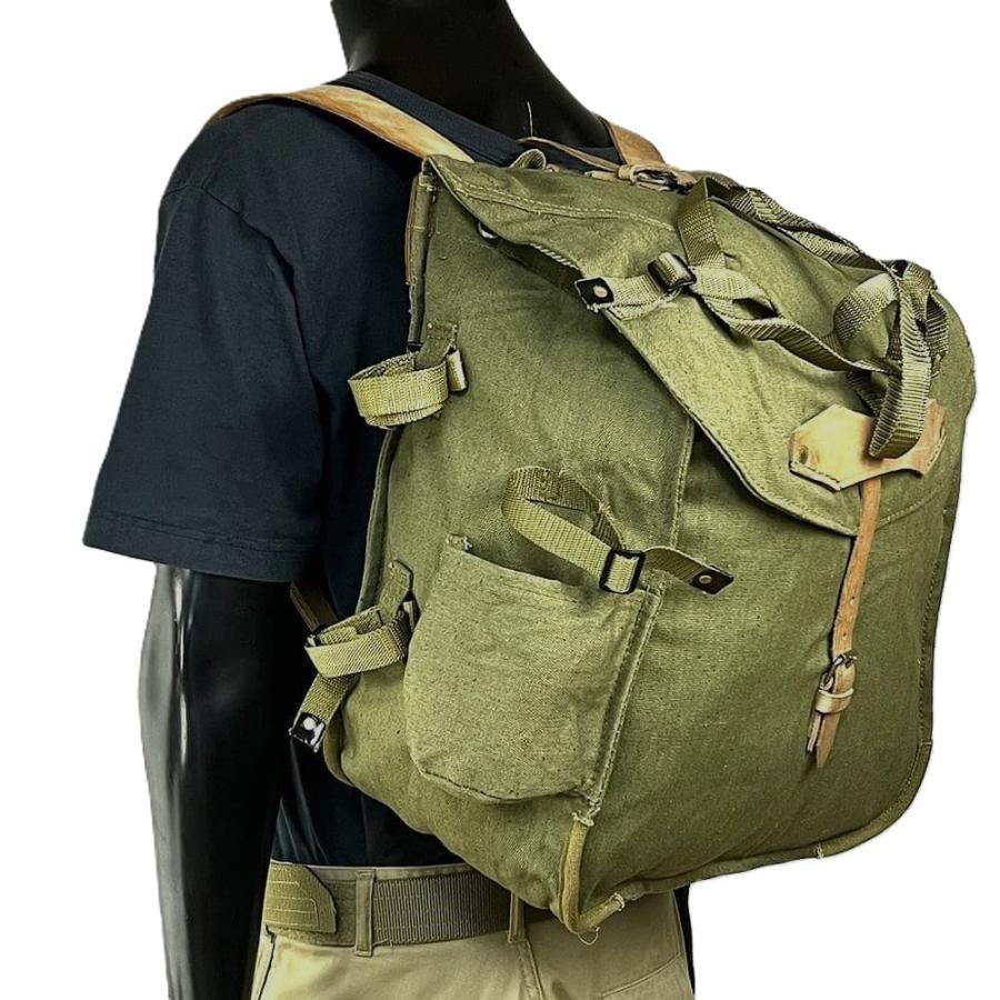 ルーマニア軍放出品 バックパック ODカラー コットンキャンバス/革