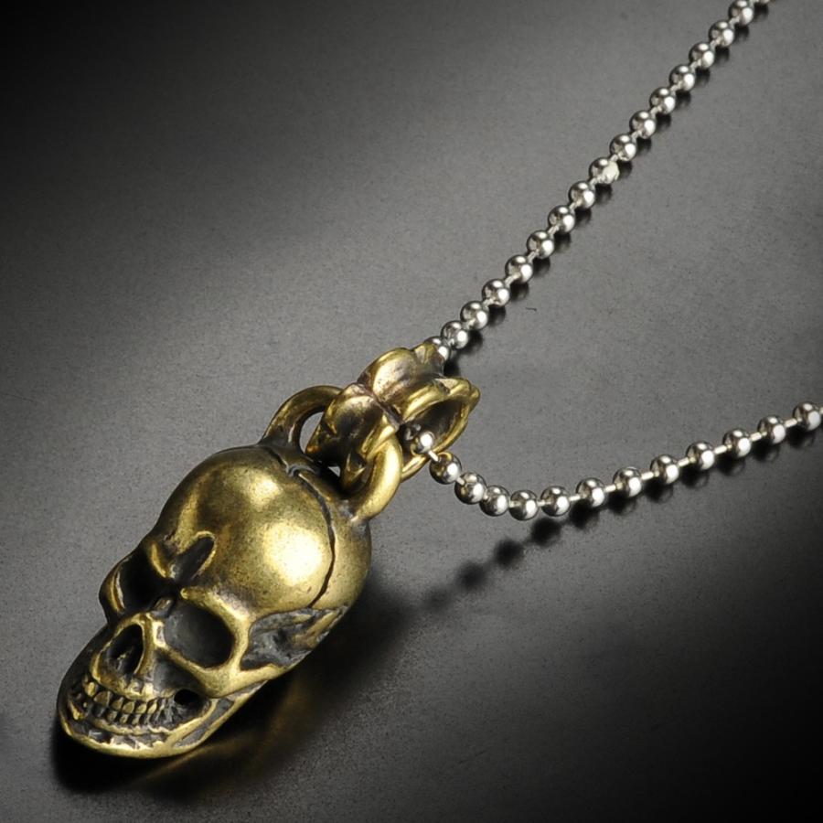 ペンダントトップ 真鍮 スカル バチカン付き ネックレス ドクロ 骸骨