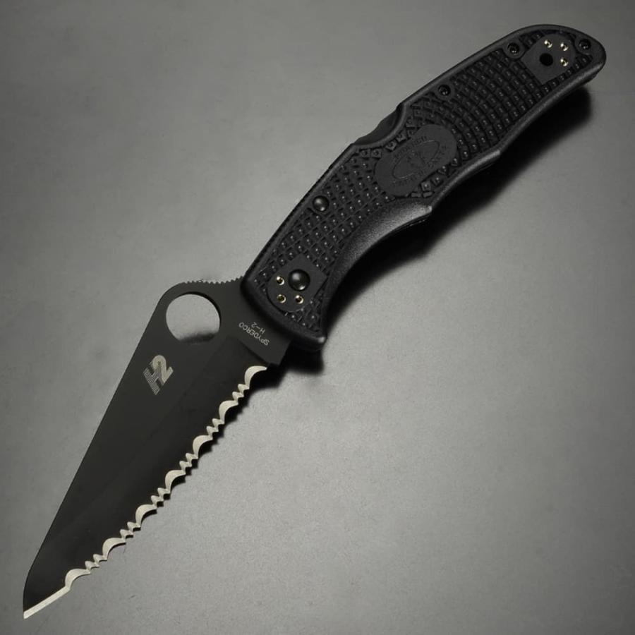 Spyderco オールブラック H-2防錆鋼 パシフィックソルト2 波刃 H Spyderco オールブラック H-2防錆鋼 パシフィックソルト2 波刃 H