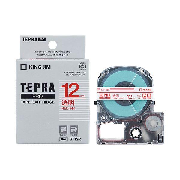 （まとめ） キングジム テプラ PRO テープカートリッジ 12mm 透明／赤文字 ST12R 1個 〔×5セット〕の画像