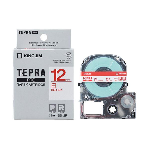 （まとめ） キングジム テプラ PRO テープカートリッジ 12mm 白／赤文字 SS12R 1個 〔×5セット〕の画像