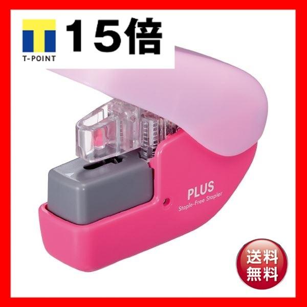 （まとめ） プラス 針なしホッチキスペーパークリンチ ミニ 4枚とじ ピンク SL-104NB 1個 〔×10セット〕
