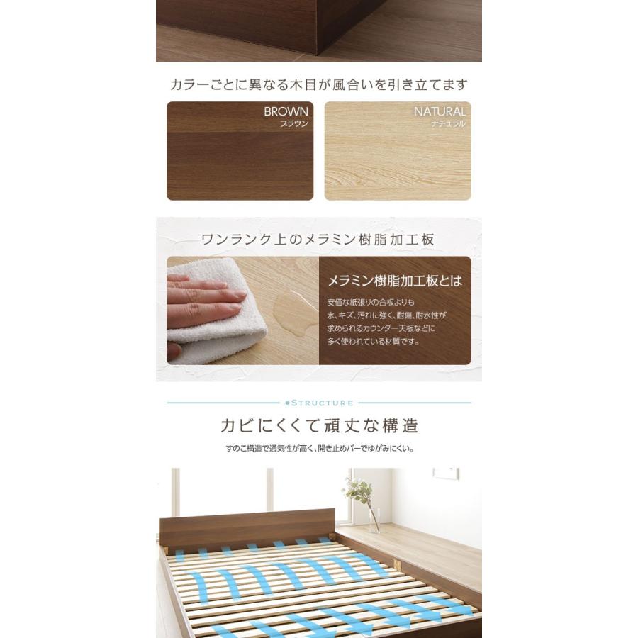 送料込+ベッド 低床 ロータイプ すのこ 木製 一枚板 フラット ヘッド シンプル モダン ナチュラル セミダブル ベッドフレームのみ