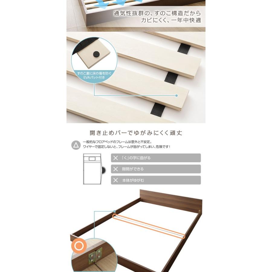 送料込+ベッド 低床 ロータイプ すのこ 木製 一枚板 フラット ヘッド シンプル モダン ナチュラル セミダブル ベッドフレームのみ