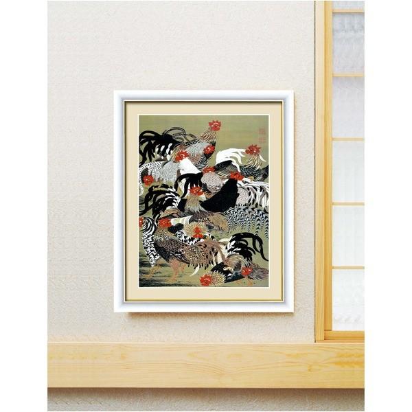 伊藤若冲 額装品 白 〔 F6号 群鶏図 〕 若冲 鳳凰 旭日 動植綵絵額 群