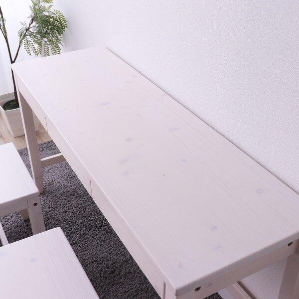 天然木 デスクセット デスク幅140×奥行45cm+スツール2脚 ホワイト 引き出し付 おしゃれ 北欧風 パソコンデスク 机 PCデスク 組立品_2