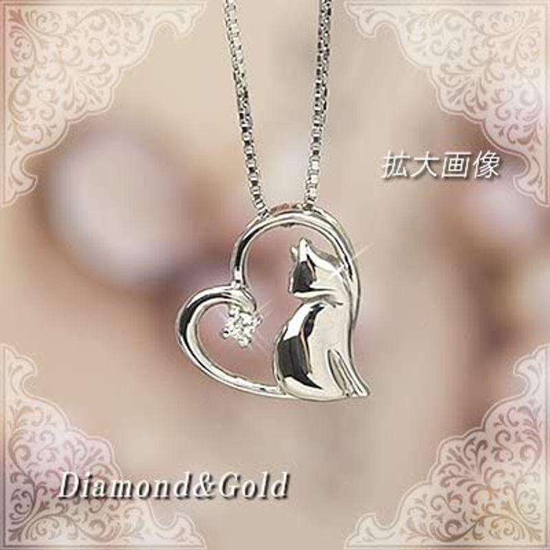 四葉のクローバー ダイヤモンドネックレス 40cm 10金 猫 ネックレス ハート 10k K10 ホワイトゴールド 4月 誕生石 ネコ ね ダイヤモンドネックレス 40cm 10金 猫 ネックレス ハート 10k K10 ホワイトゴールド 4月 誕生石 ネコ ね