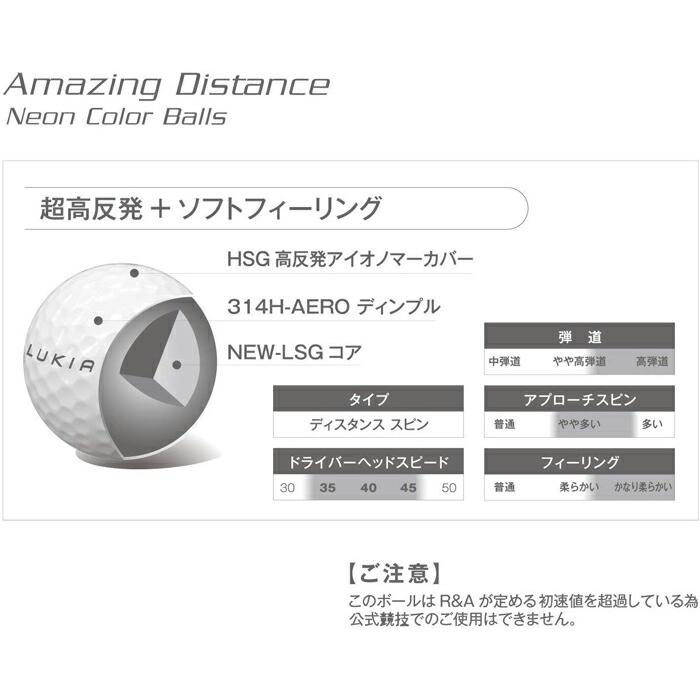 ルキア 超高反発 ゴルフボール 1箱 6球入 ネオンカラーボール 見える 飛距離アップ 非公認 LUKIA 日本正規品 あす楽 あすつく |  | 02